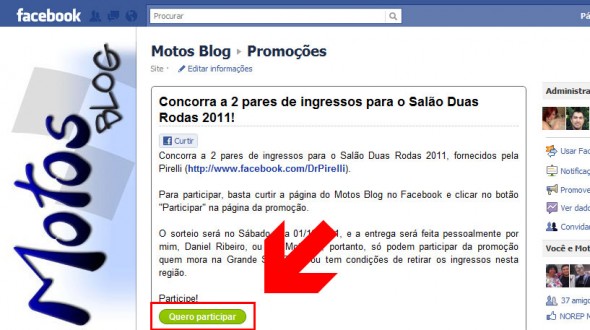 Promoção Motos Blog Facebook