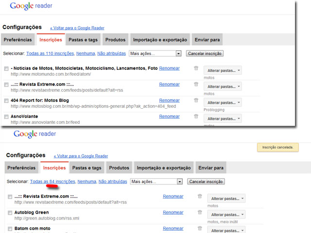 Tarefa 2 - Feeds antes e depois